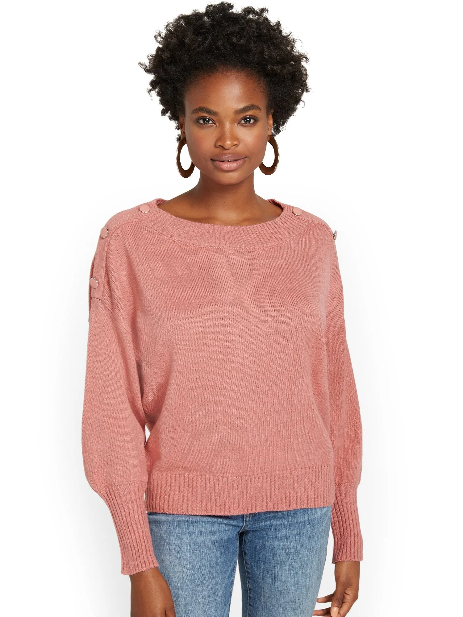 Button-Shoulder Pullover Sweater