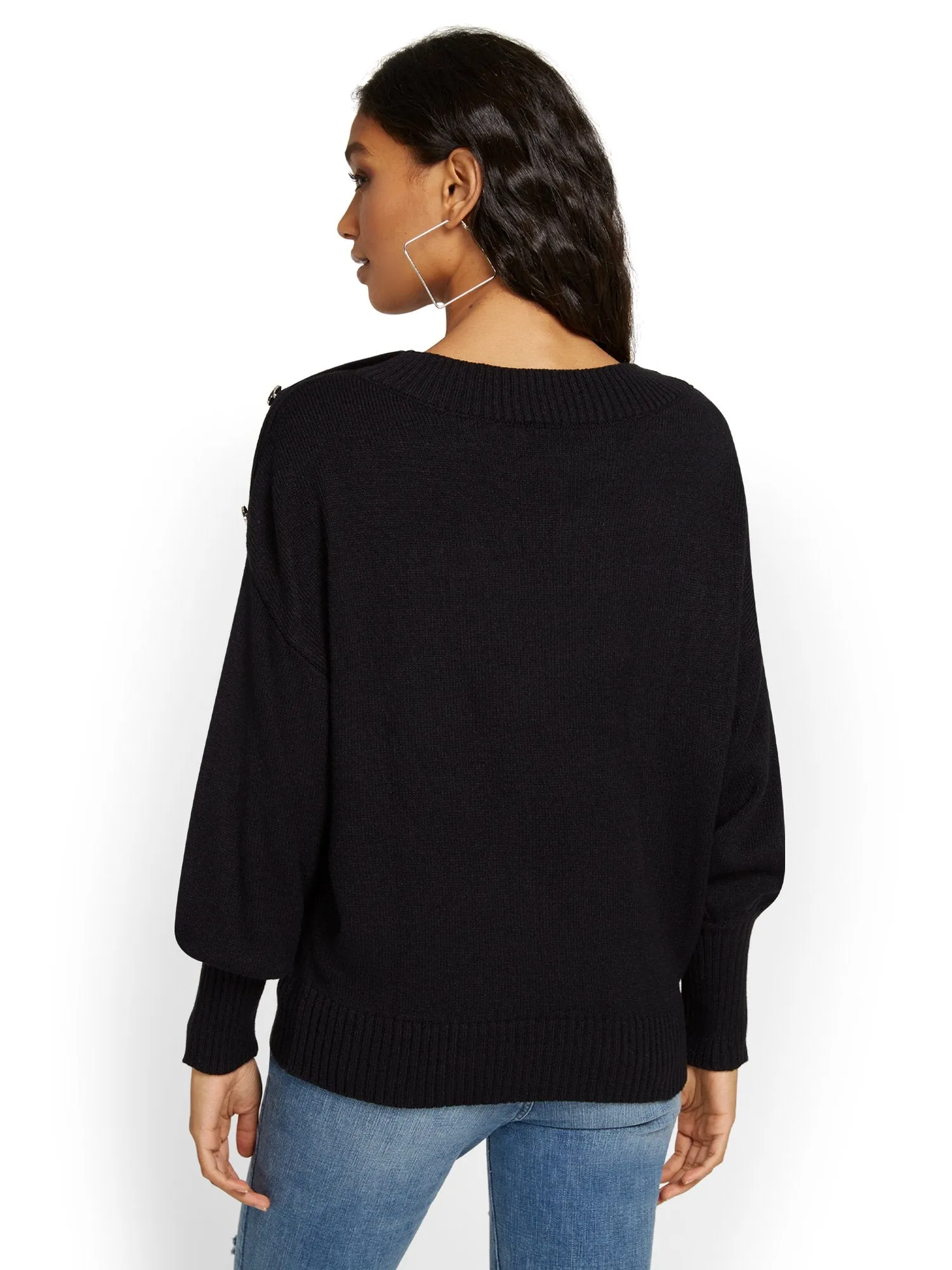 Button-Shoulder Pullover Sweater