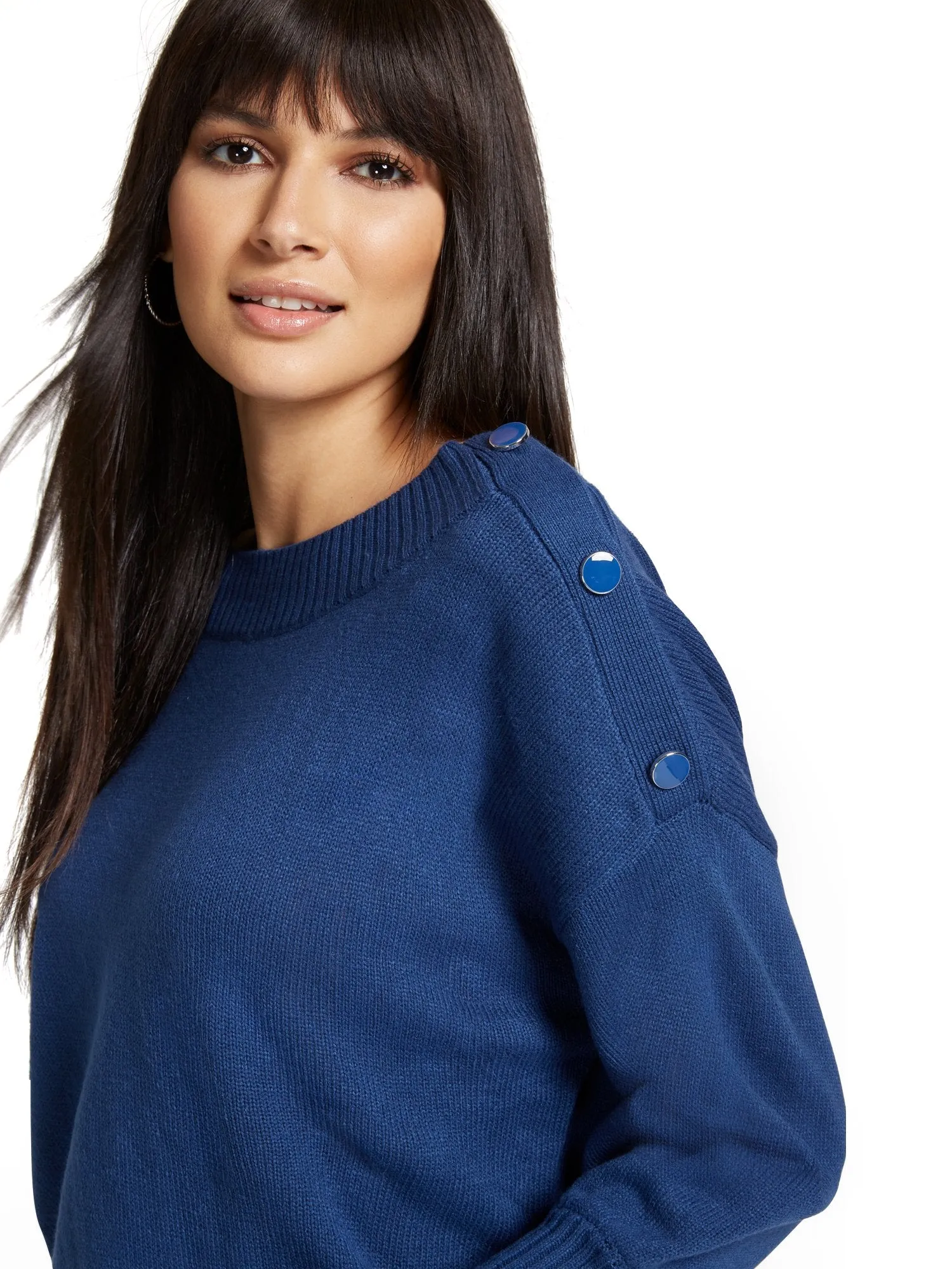 Button-Shoulder Pullover Sweater