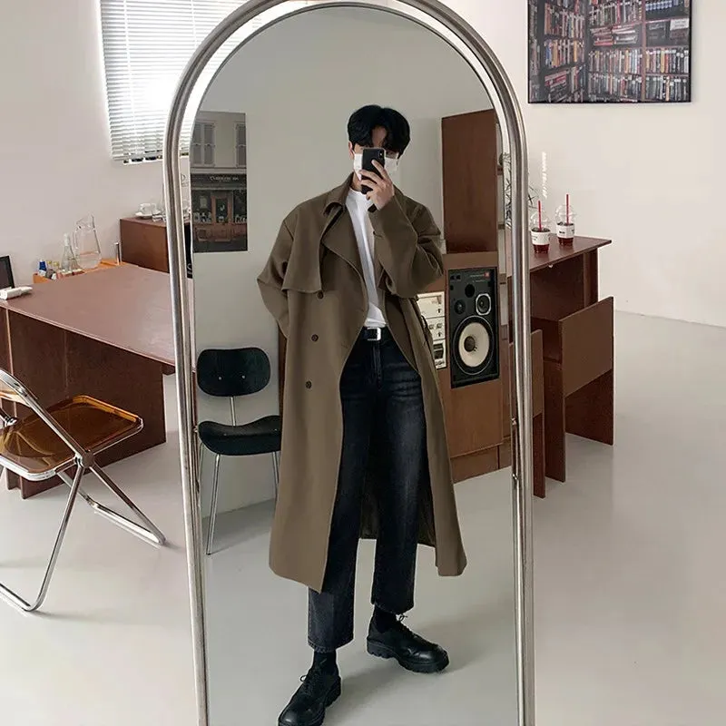 Chicmy-Trench Men Coat British Style Solid Double Breasted Oversize Leisure Long Coats Stylish Outwear Hombre Korean Style Windbreaker