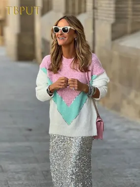 Color Patch Sequin Sweater