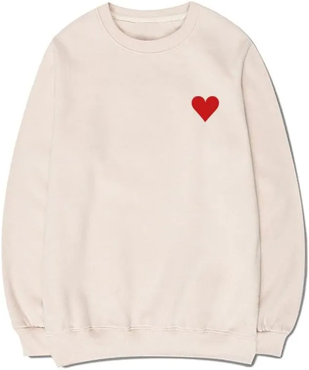 CORIRESHA Red Heart Sweatshirt Crewneck Long Sleeve Cotton Valentine's Day Pullover