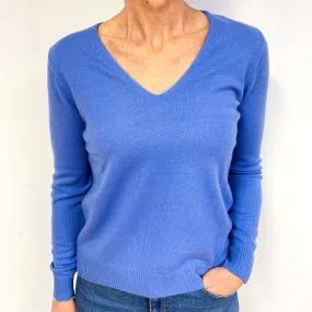 Cornflower Blue Cashmere V-Neck Jumper Medium