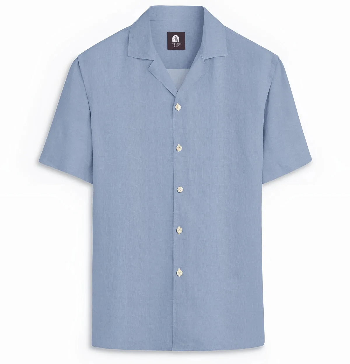 Cotton Linen - Camp Collar - Short Sleeve - Dusty Blue