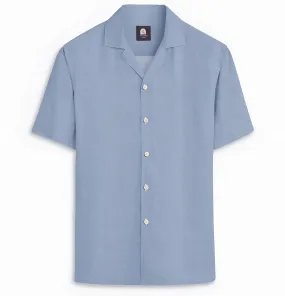 Cotton Linen - Camp Collar - Short Sleeve - Dusty Blue