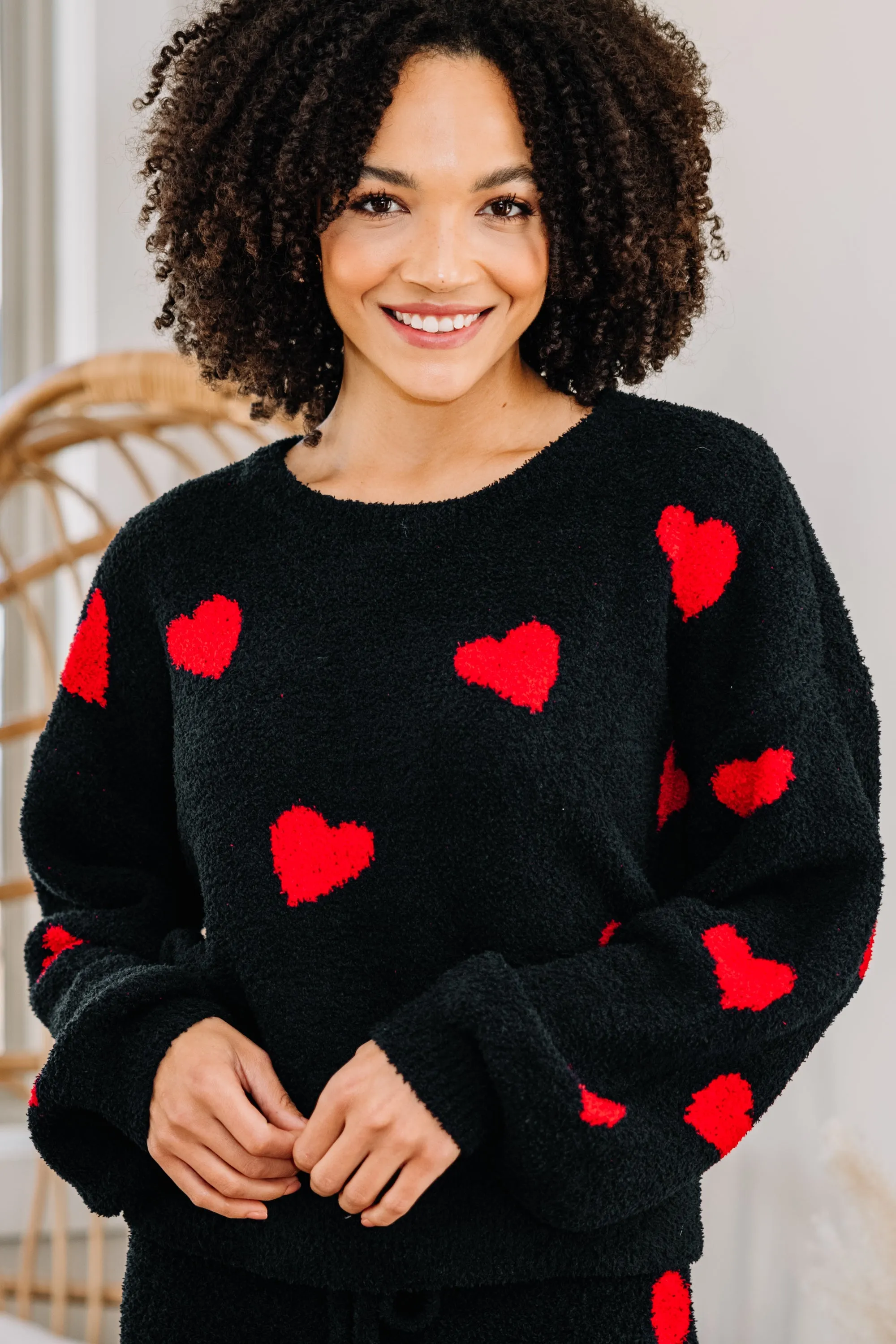 Cozy Love Black Heart Pullover