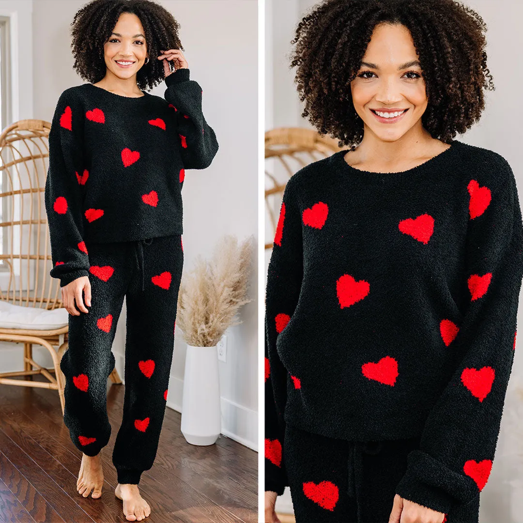 Cozy Love Black Heart Pullover