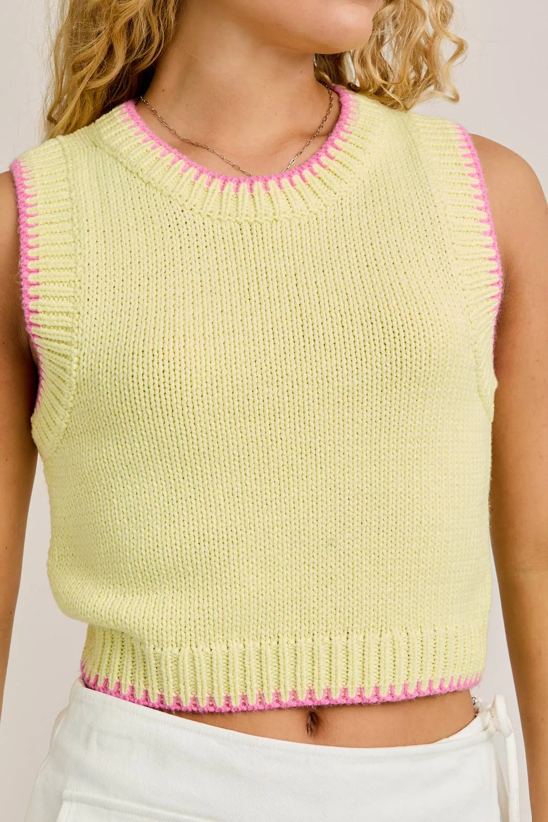 Crew Neck Sweater Top with Stitching Detail