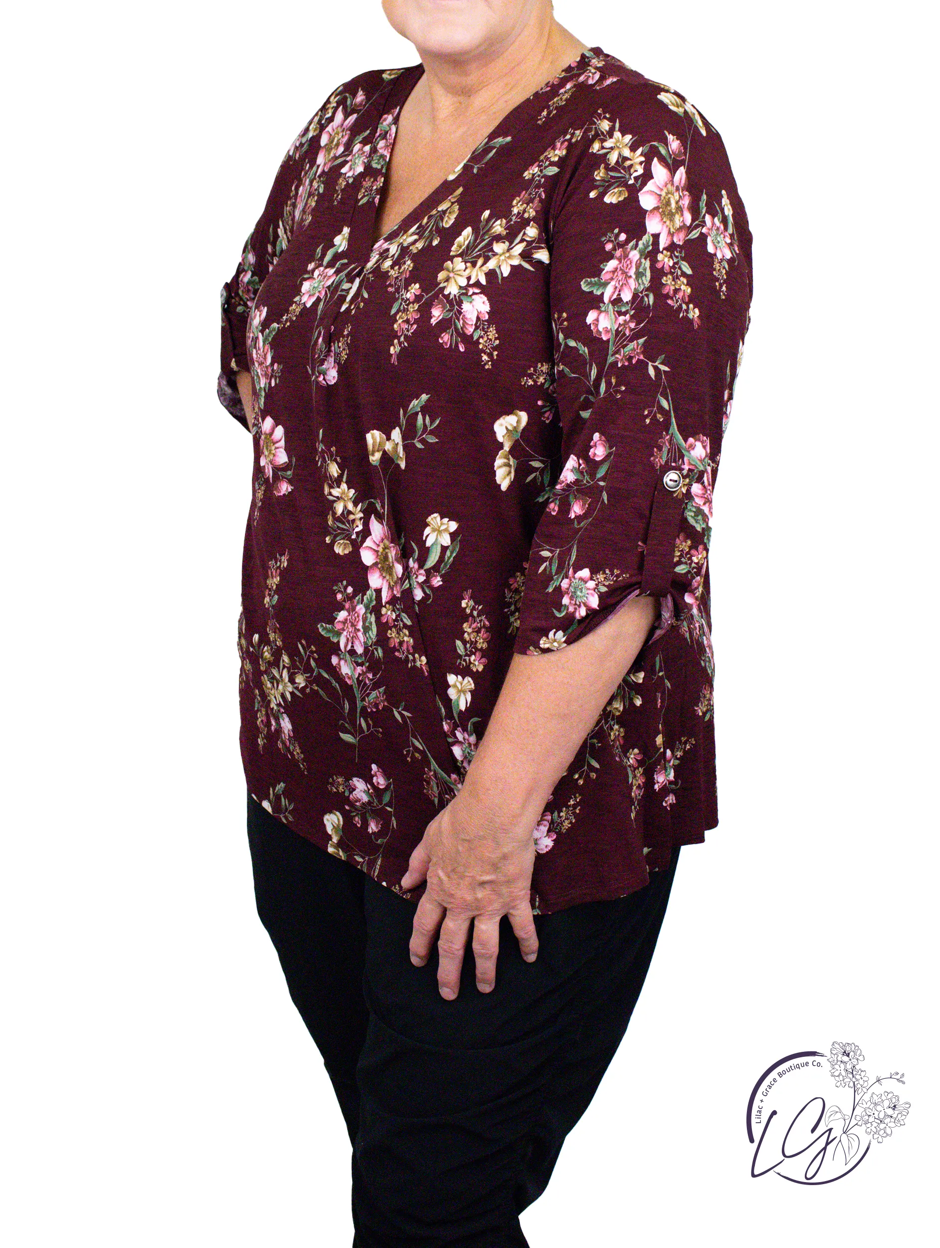 Curvy Wine Floral Scarlett Classic Top