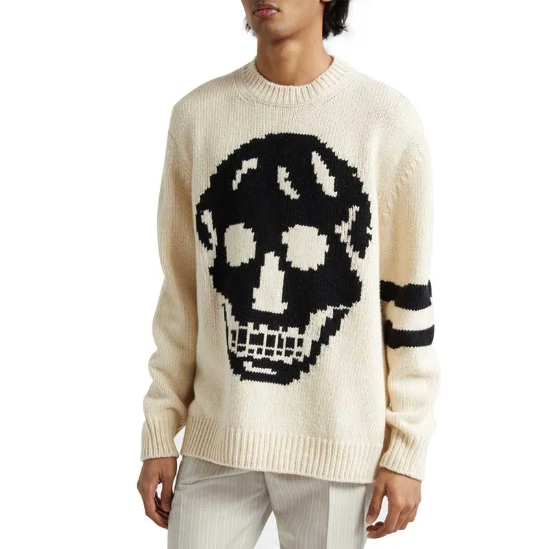 Custom Skull Pattern Wool Blend Knit Sweater - OEM/ODM Knitwear Manufacturer