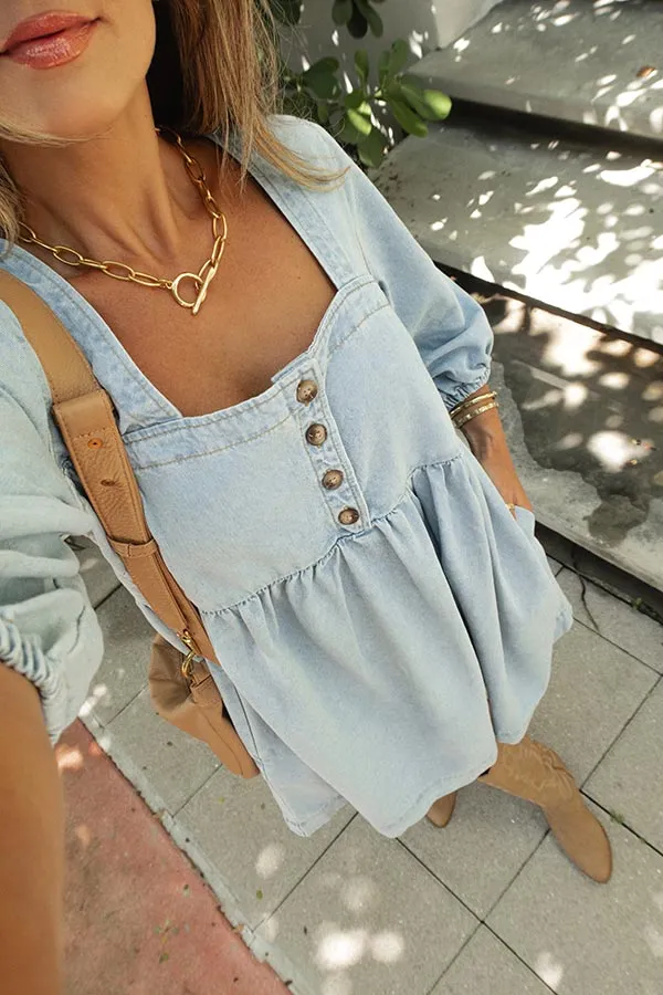 Denim Button Detail Babydoll Mini Dress