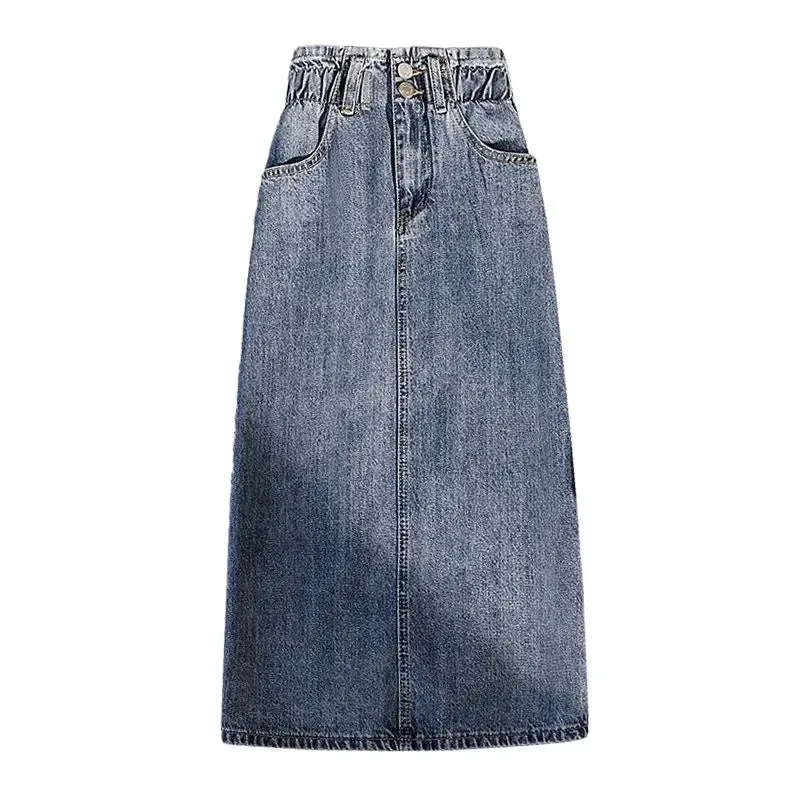 Denim Skirt Women High Waist Wrapped Hip Skirt Casual Skirt