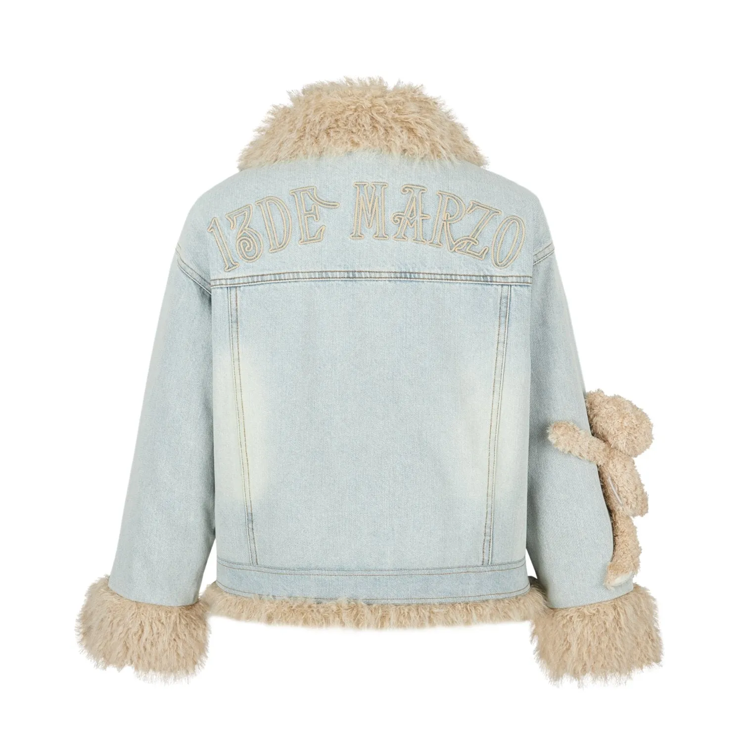 Doozoo Fleece Denim Jacket In Blue