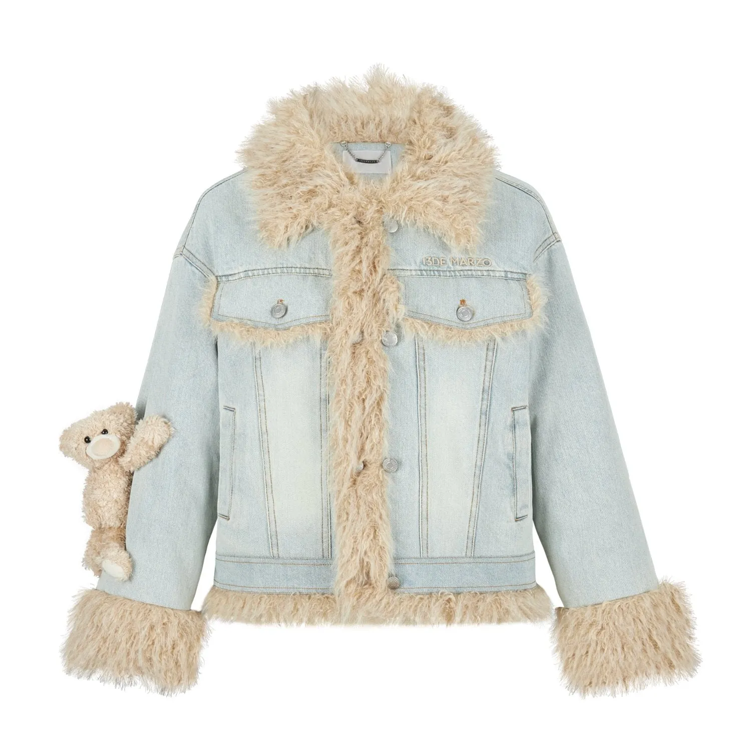 Doozoo Fleece Denim Jacket In Blue