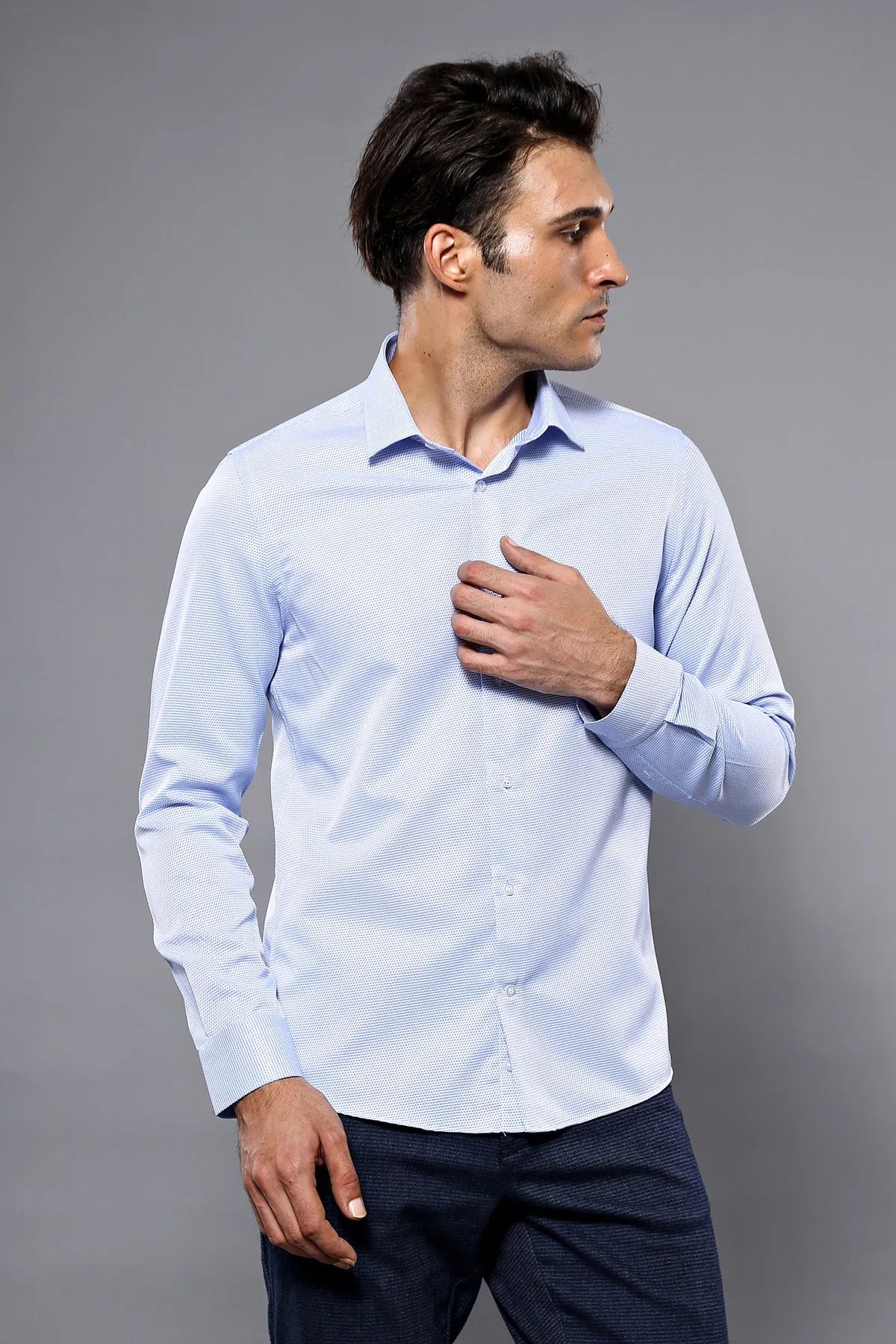 Dot Patterned Casual Blue Shirt | Wessi - Wessi