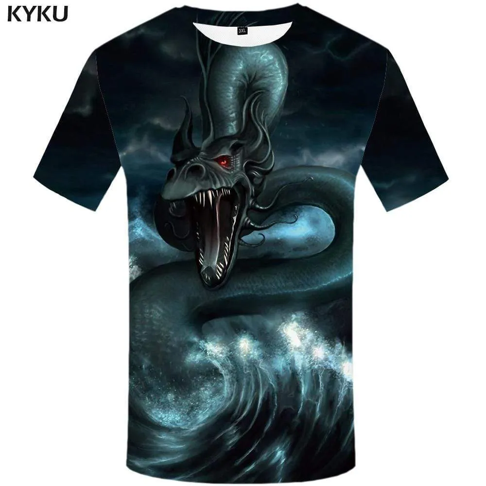 Dragon T shirt Men Wave Tshirts Print Animal Tshirt Anime Black T shirts Funny Sky T-shirt 3d Mens Clothing Short Sleeve Unisex