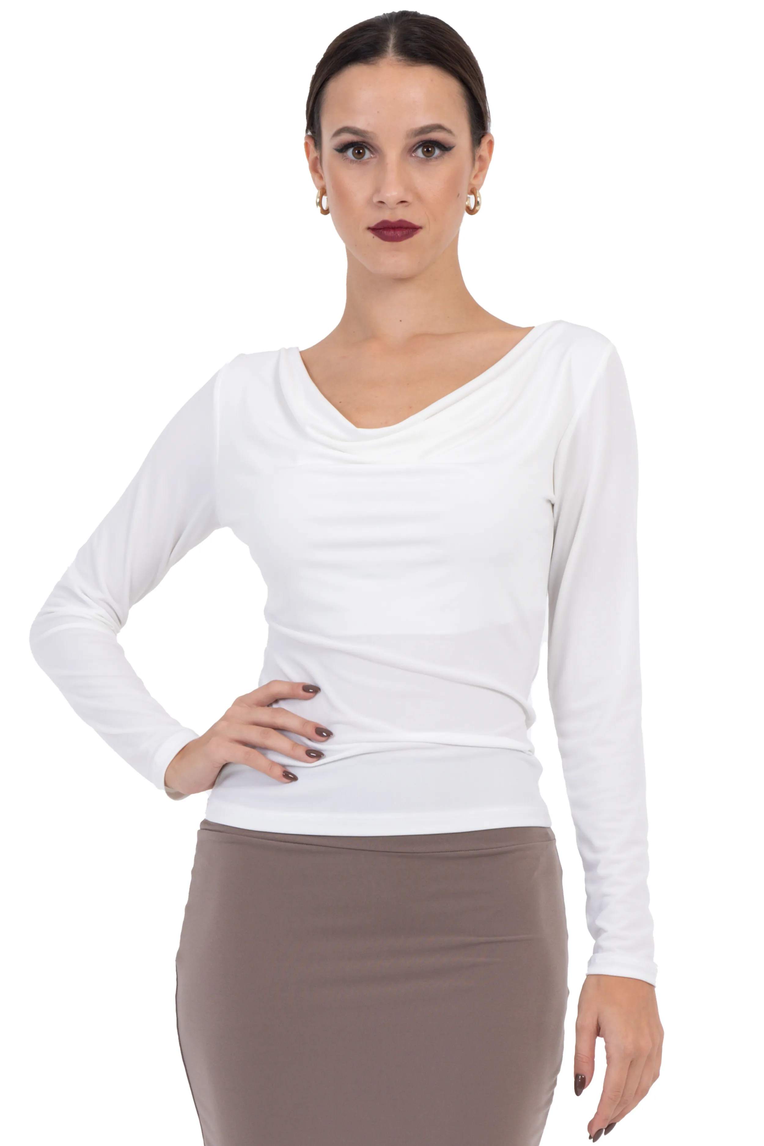 Draped Neckline Long Sleeve Top