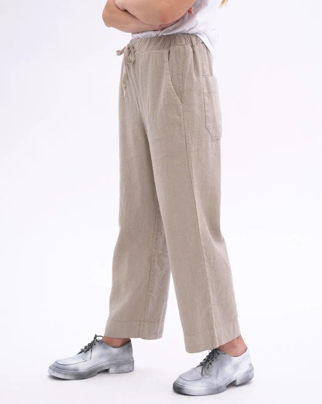 Elastic Cotton Linen Blend Pants