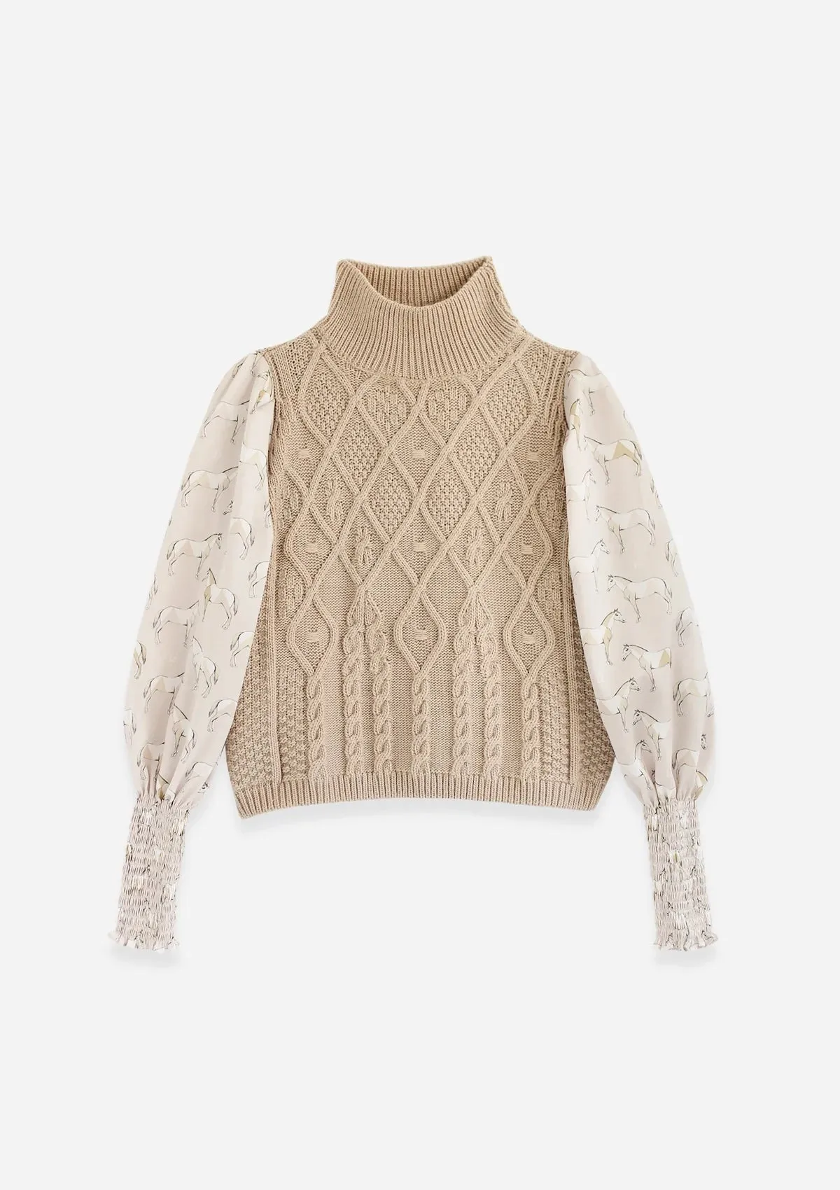 Ellie Cable Knit Sweater with Printed Sleeves