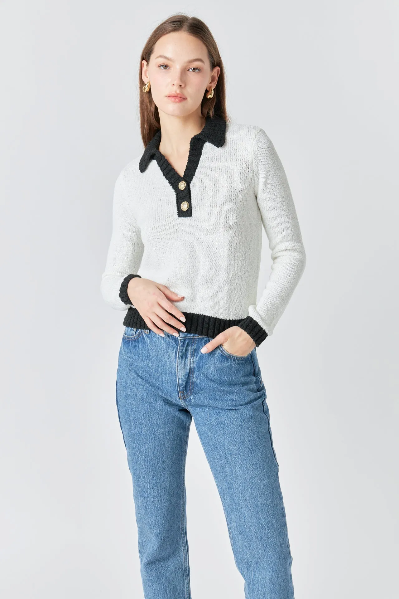 Endless Rose - Knit Collared Contrast Sweater