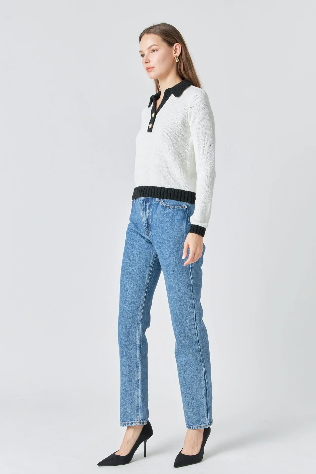 Endless Rose - Knit Collared Contrast Sweater