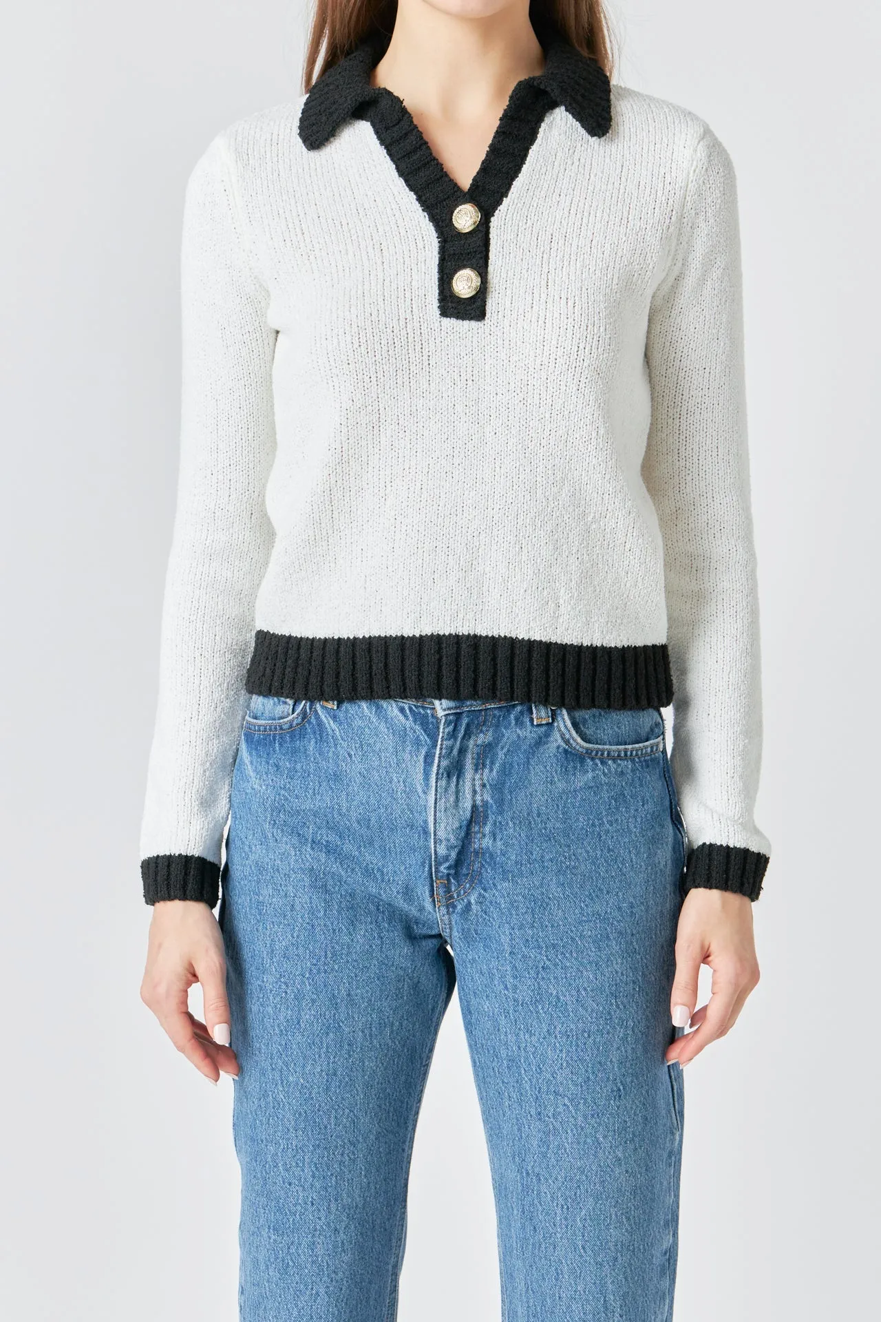 Endless Rose - Knit Collared Contrast Sweater