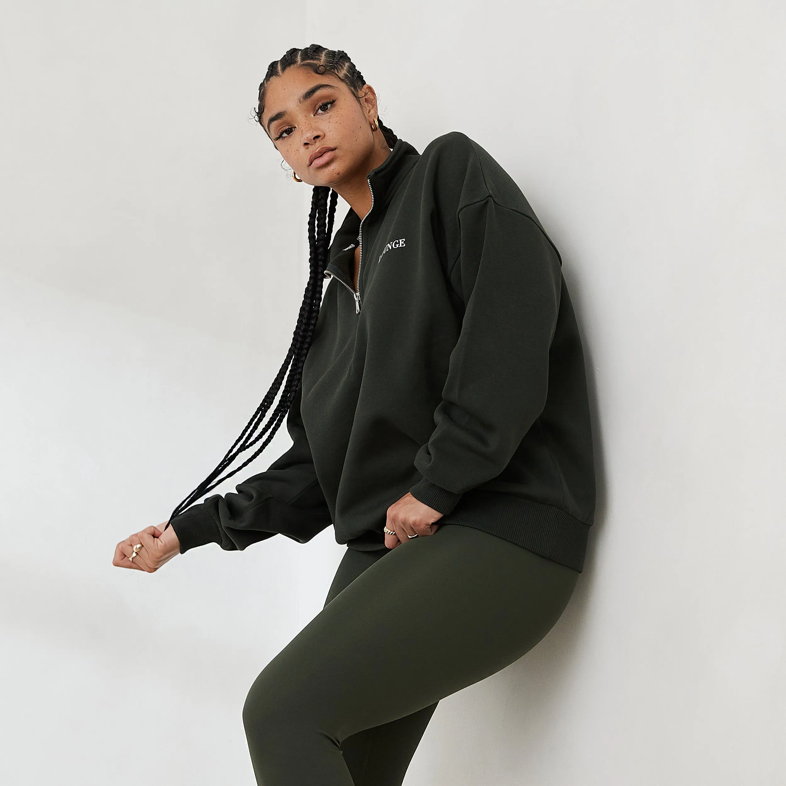 Essential Oversized Quarter Zip Jumper - Pine Green