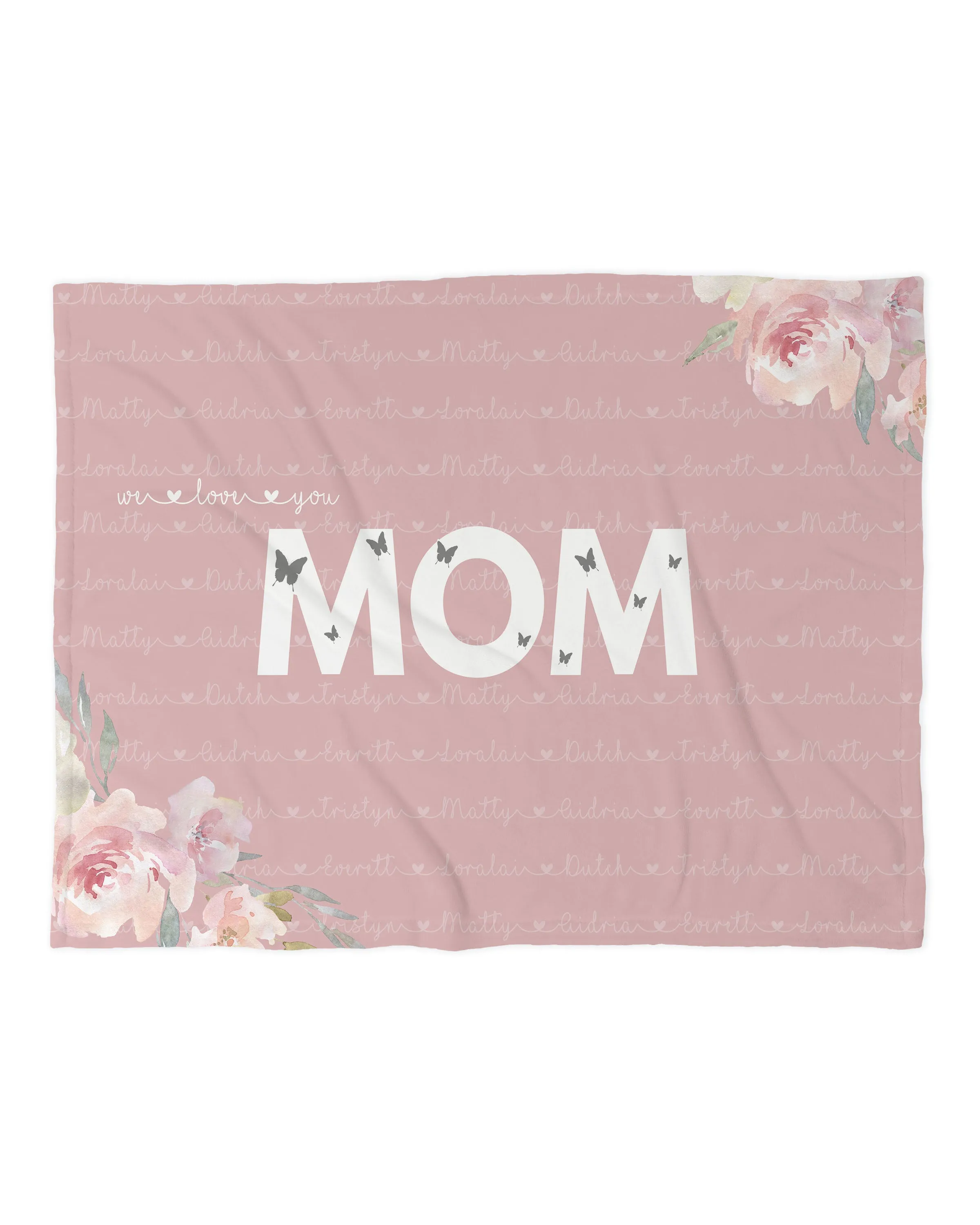 Family Name Minky Blanket - Pink Butterfly Floral *2 Layer