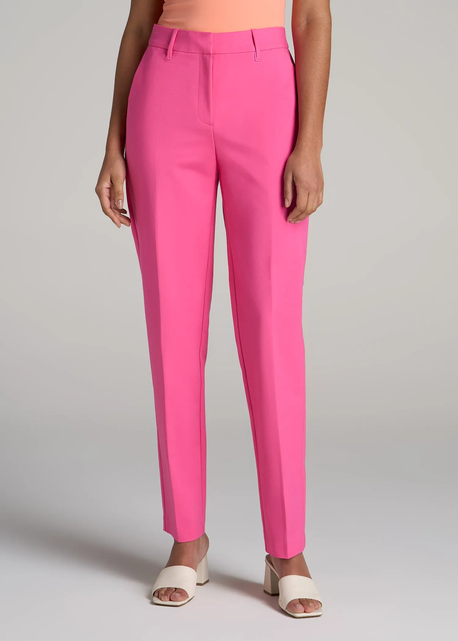 Flat Front Tapered Dress Pants for Tall Women in Cosmo Pink