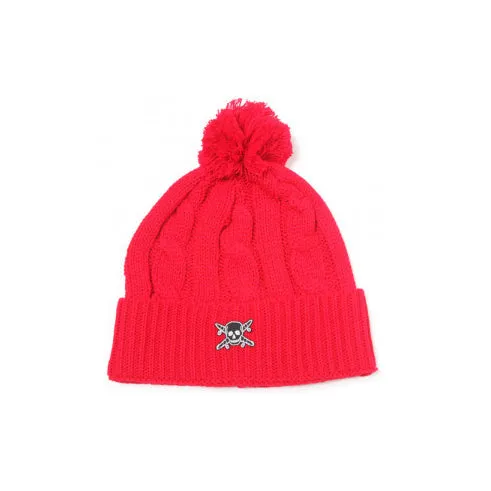 Fourstar Pirate Patch Pom Cable Knit Beanie Red