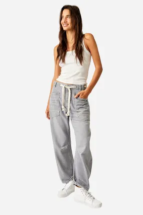 Free People Moxie Low Slung Pull On Barrel Jean in Little Darlin