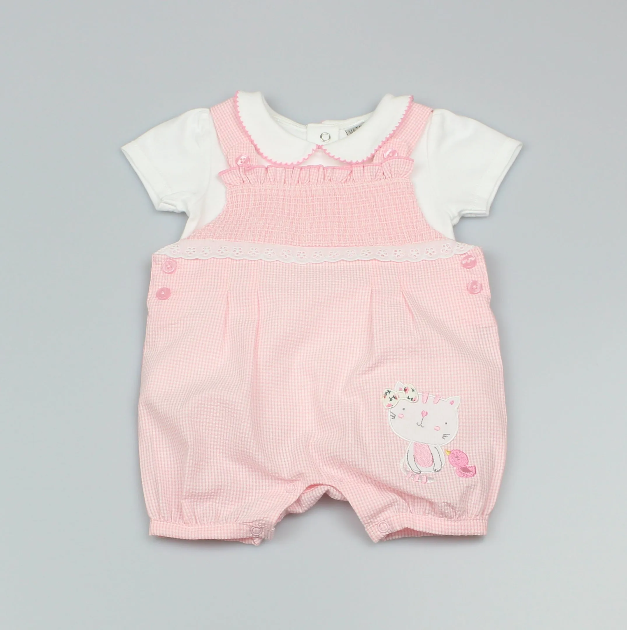 Girls Dungaree & Top Kitten Outfit (0-9 Months)-GF1074