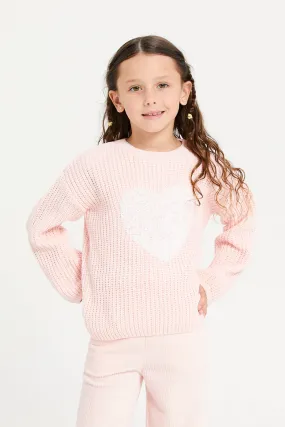 Girls Pink Heart Knitted Pullover