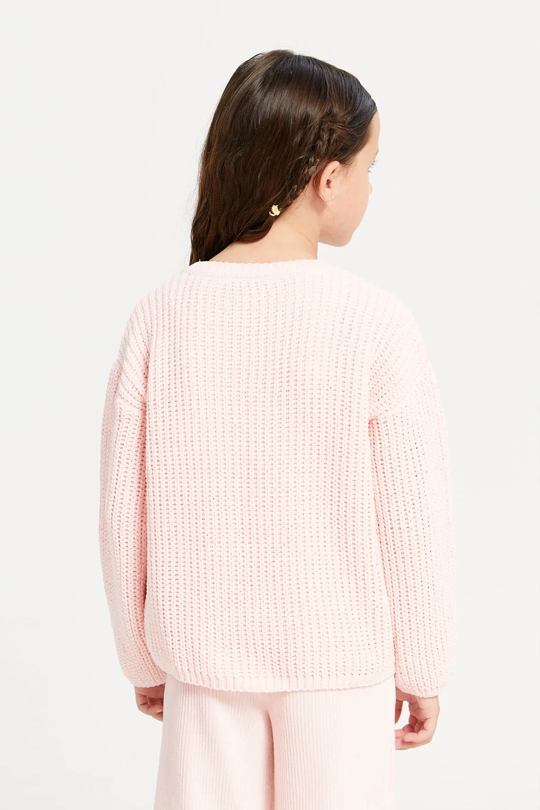 Girls Pink Heart Knitted Pullover