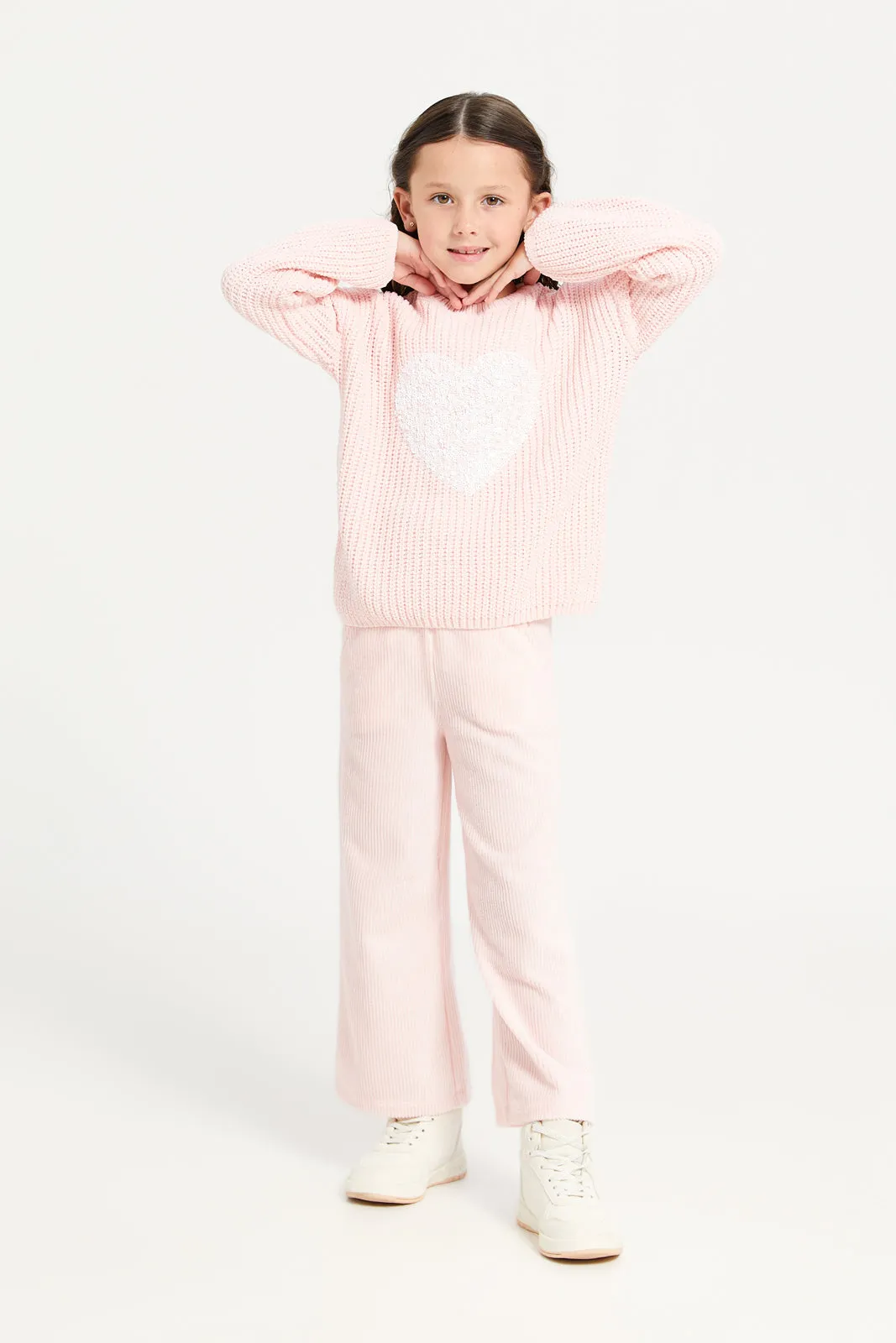 Girls Pink Heart Knitted Pullover