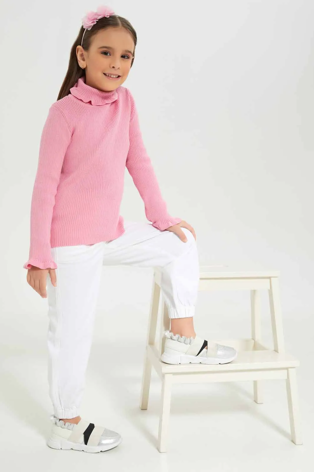 Girls Pink Turtle Neck Pullover