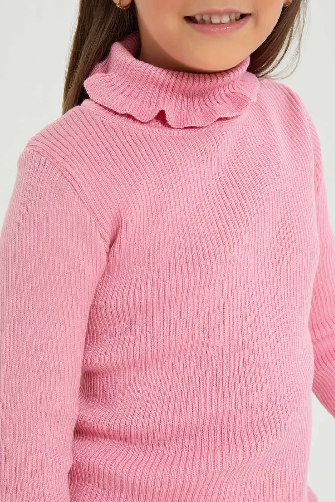 Girls Pink Turtle Neck Pullover