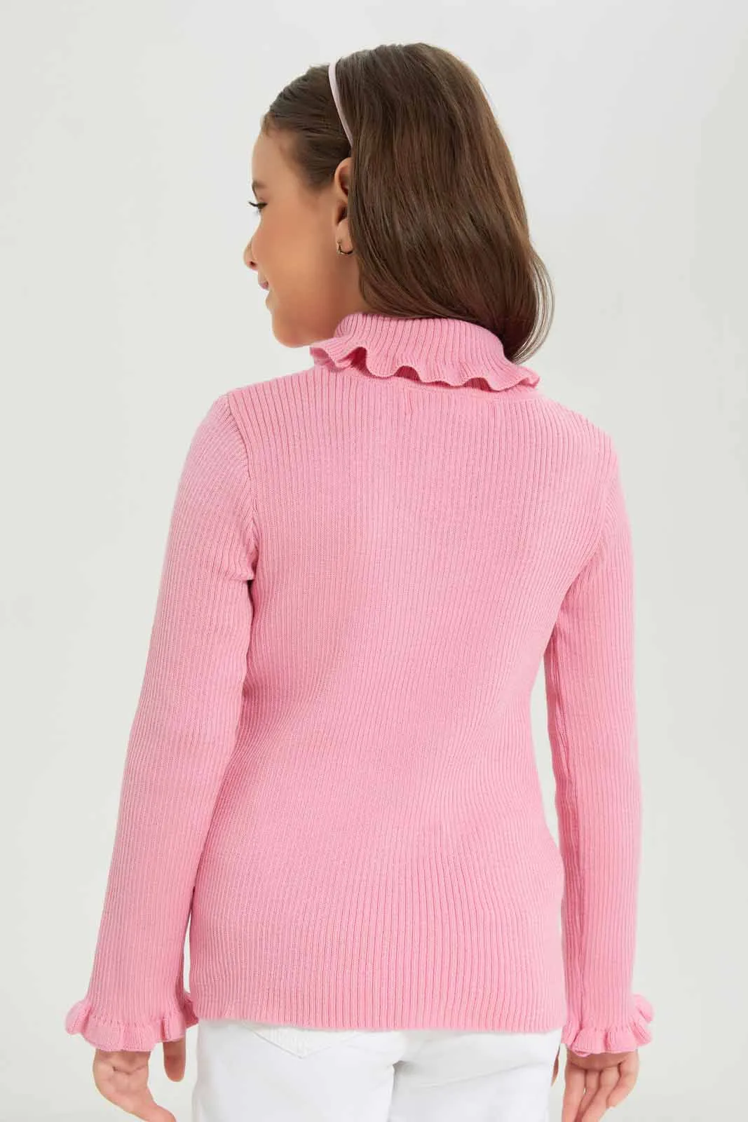 Girls Pink Turtle Neck Pullover