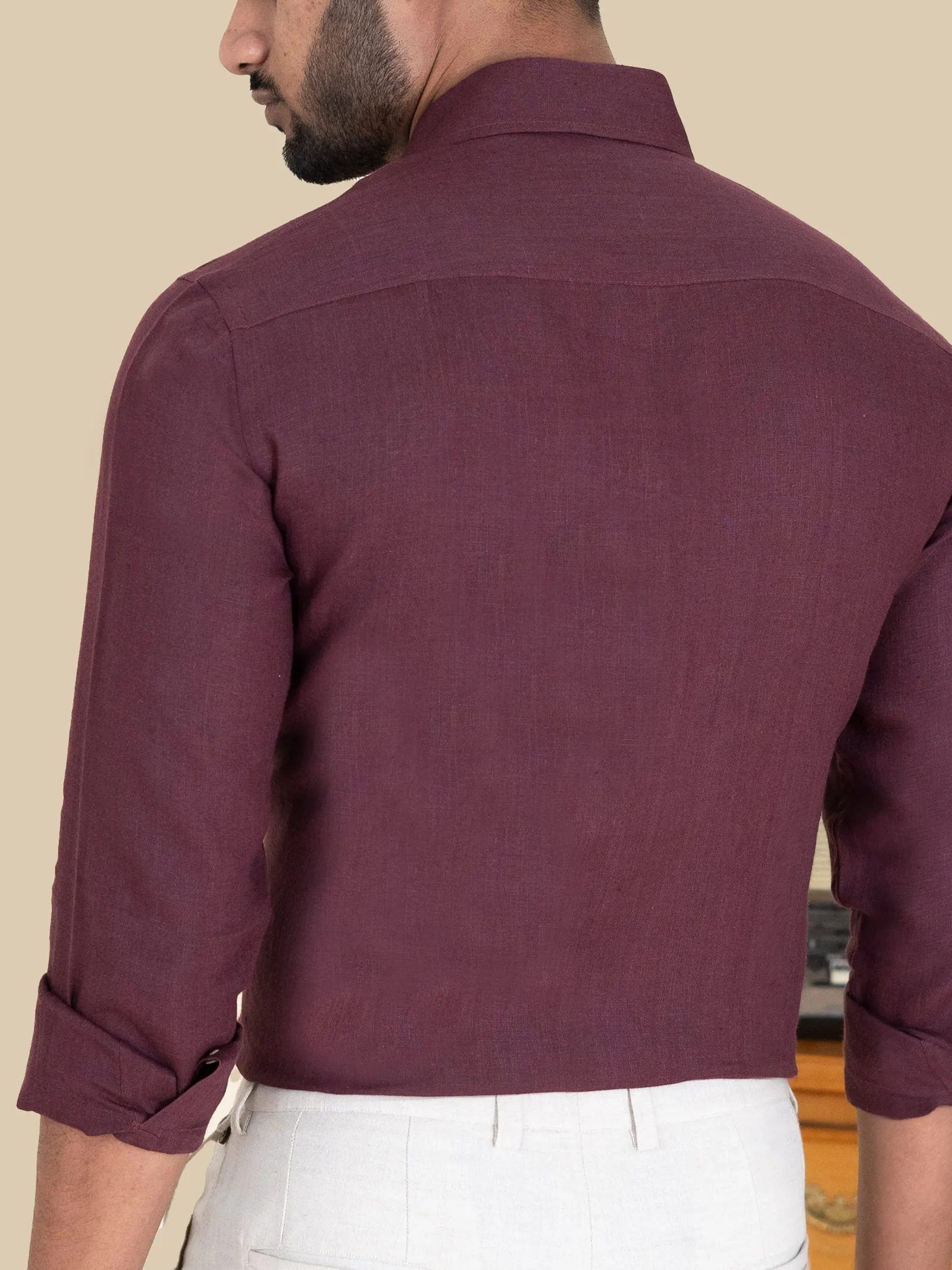 Harvey - Pure Linen Full Sleeve Shirt - Wine Red (Factory Rescue)