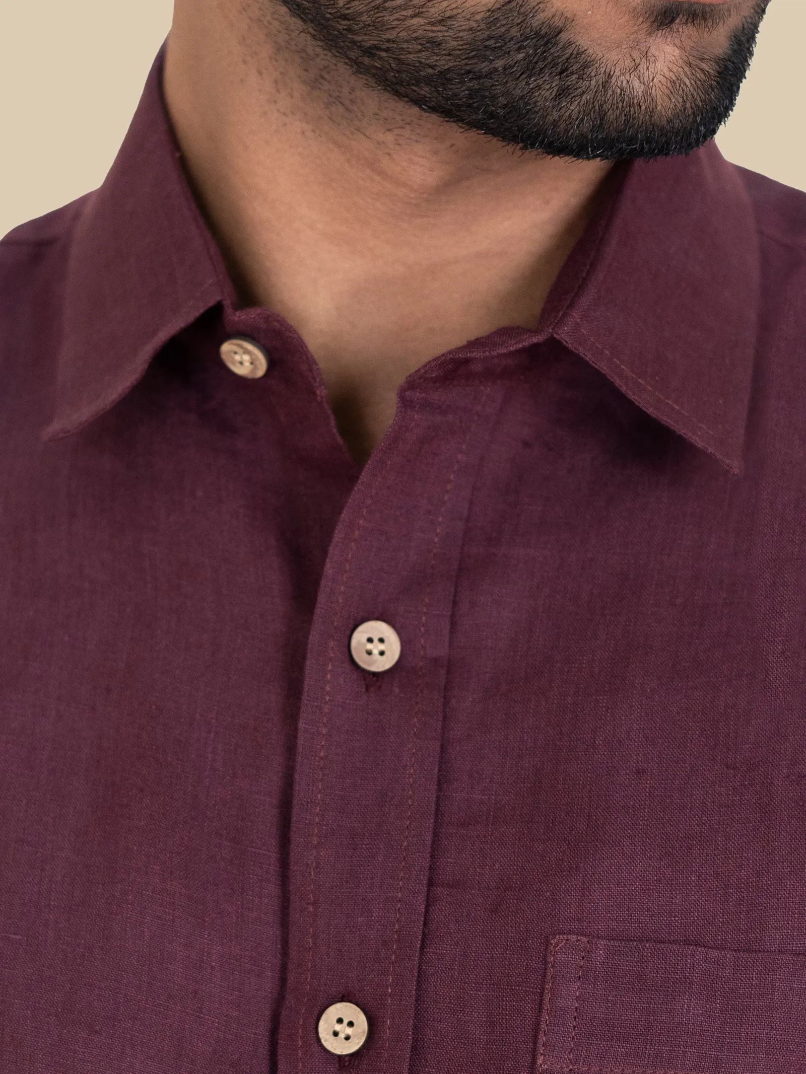 Harvey - Pure Linen Full Sleeve Shirt - Wine Red (Factory Rescue)