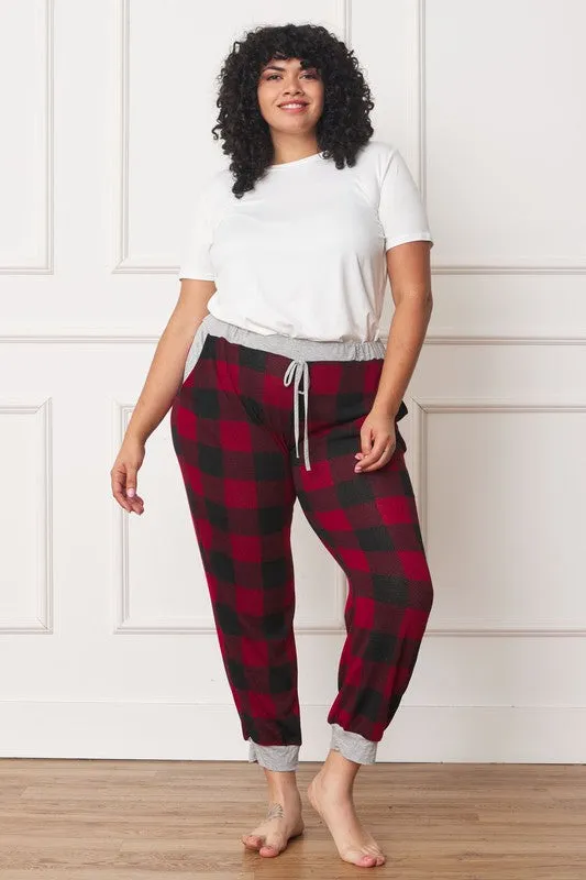 HI Curvy Plus Size Women Checkered Print Drawstring Jogger