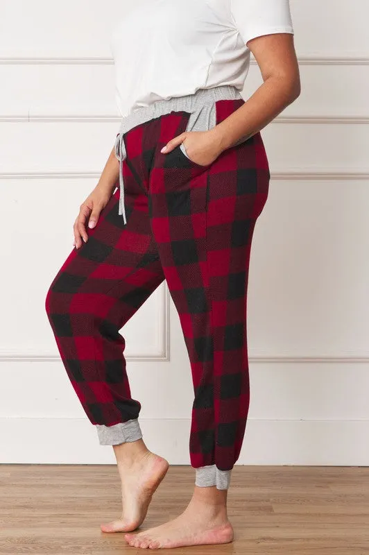 HI Curvy Plus Size Women Checkered Print Drawstring Jogger