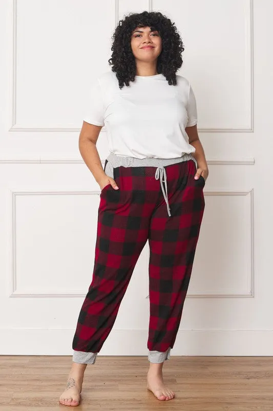 HI Curvy Plus Size Women Checkered Print Drawstring Jogger