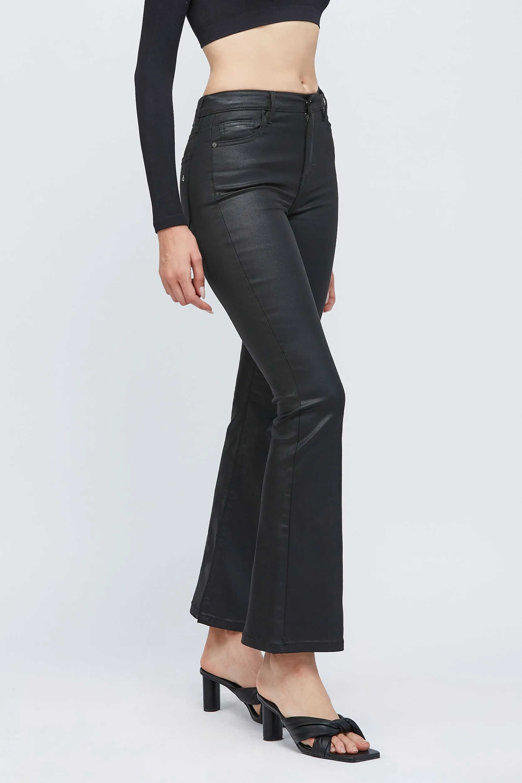 Hidden Happi High Rise Black Coated Clean Stretch Flare