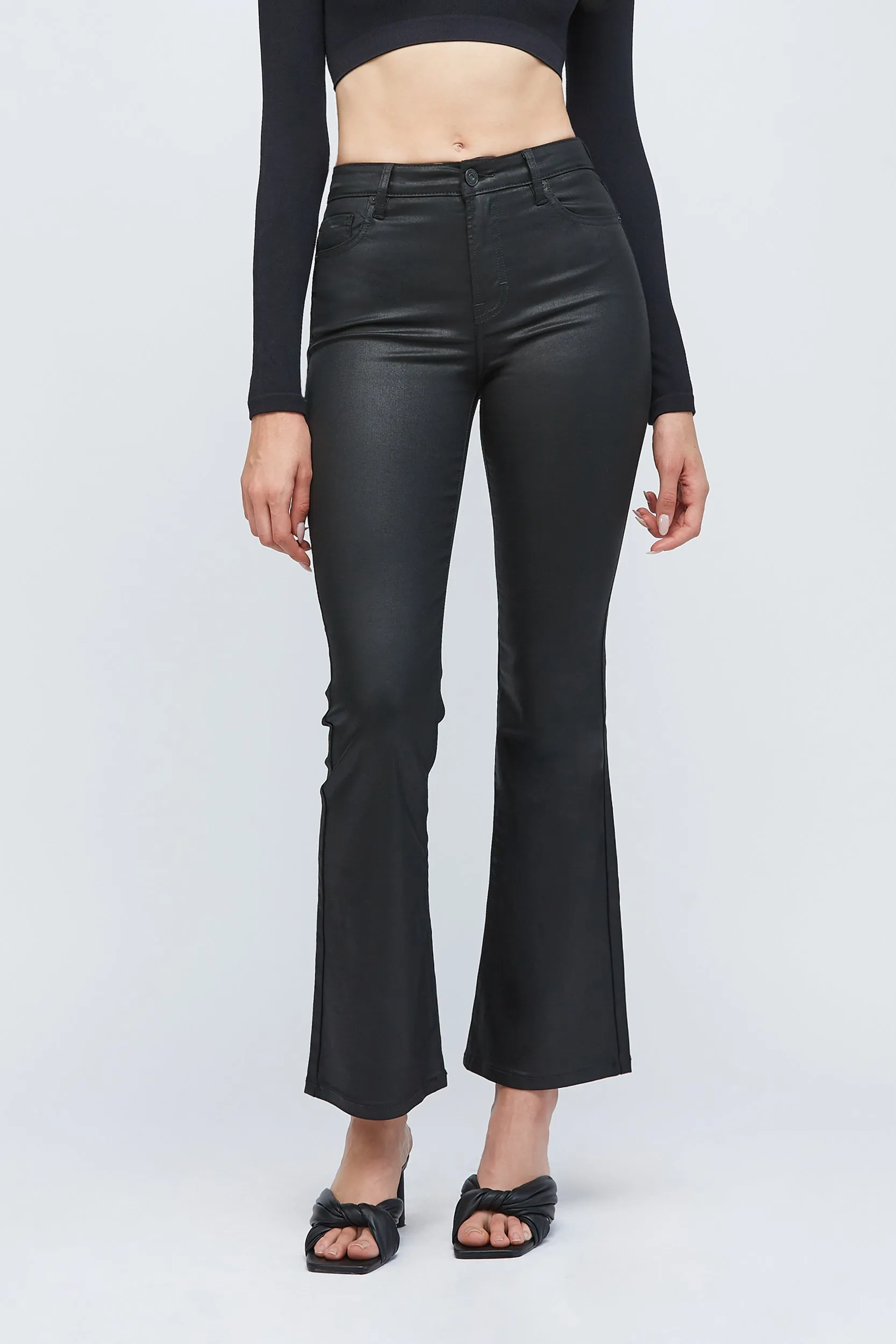 Hidden Happi High Rise Black Coated Clean Stretch Flare