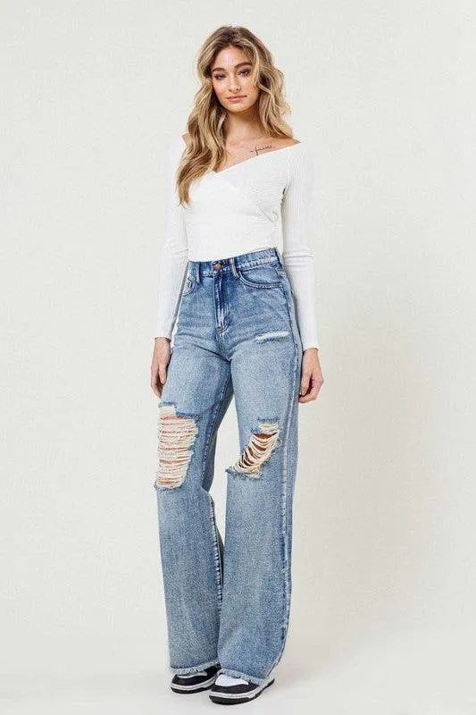 High Rise Wide Leg In Vintage Acid Wash Jeans