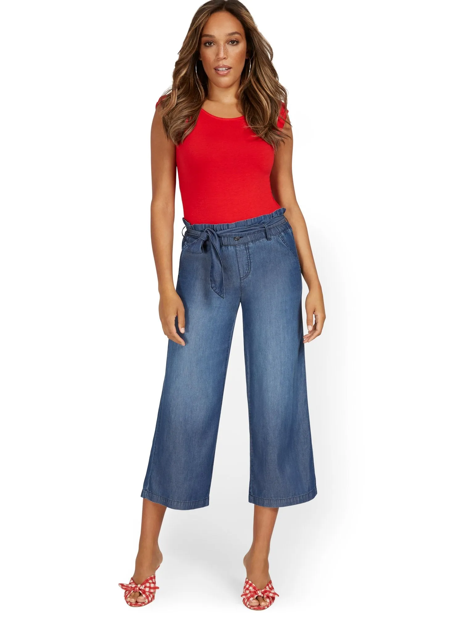 High-Waisted Wide-Leg Capri Jeans