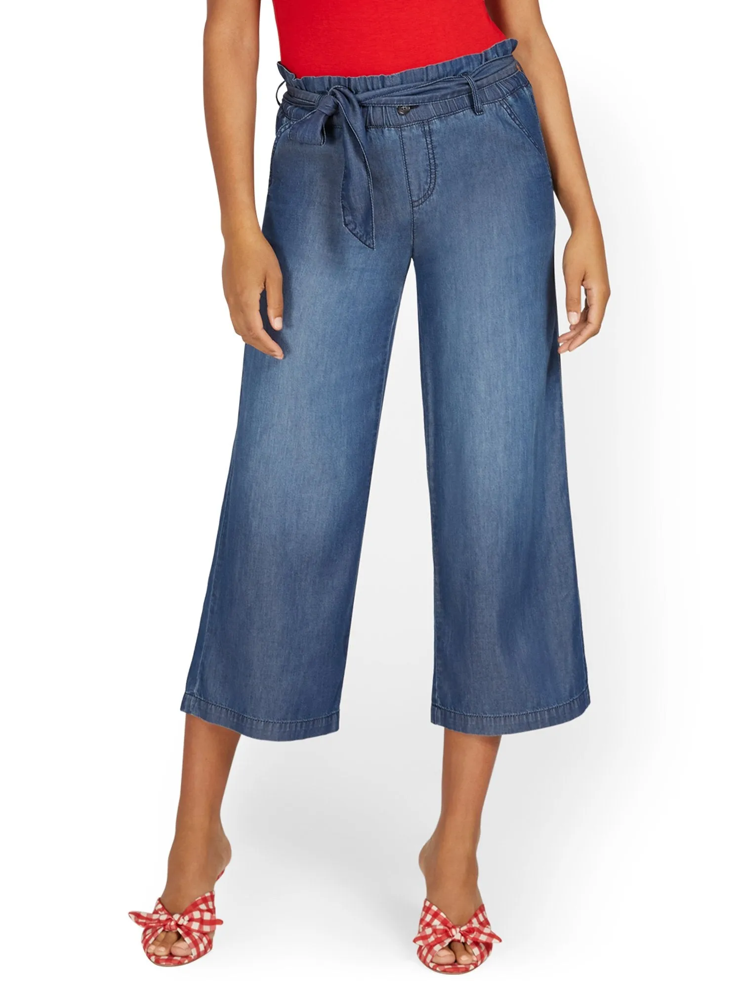 High-Waisted Wide-Leg Capri Jeans