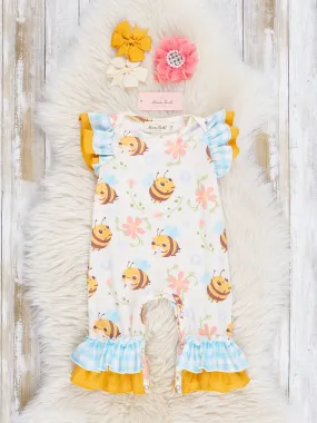 Honey Bee Gingham Ruffle Romper