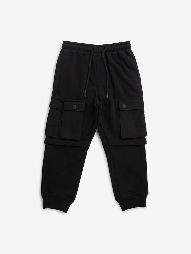 HOP Kids Black Loose-Fit Mid-Rise Cotton Blend Joggers